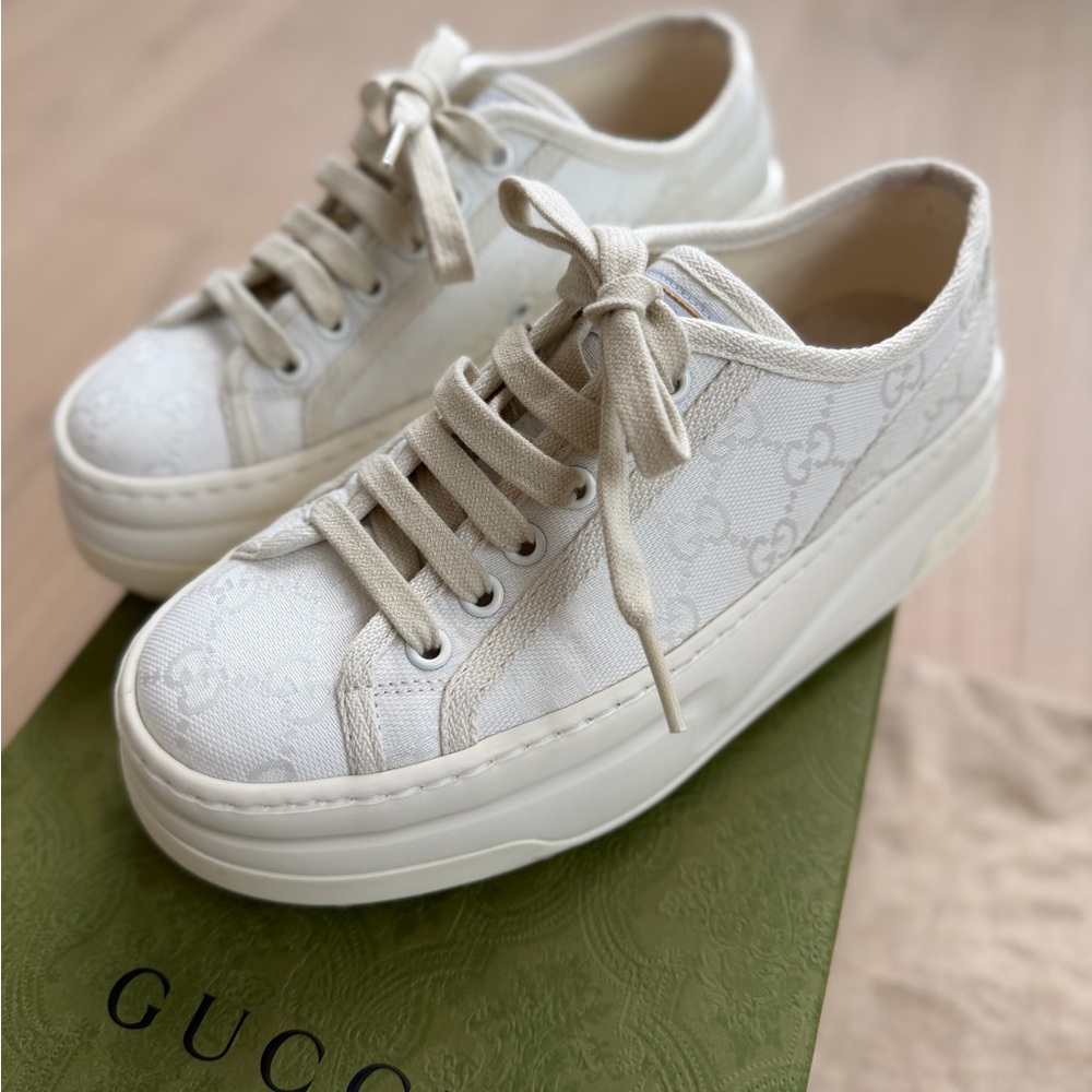 Authentic Gucci Tennis 1977 GG Canvas Platform Sneakers